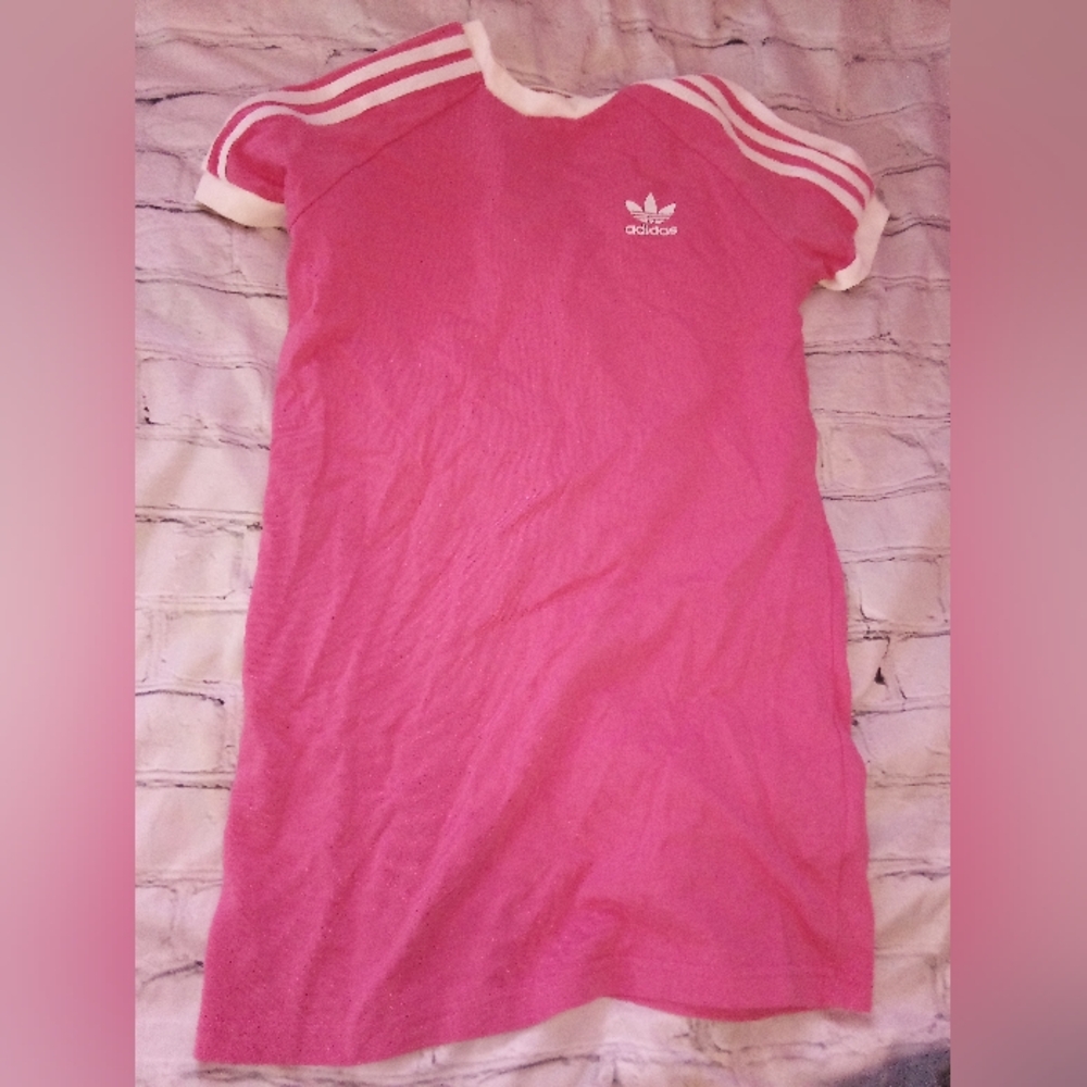 Adidas Pink Dress with White Stripes Big Girls size 9-10